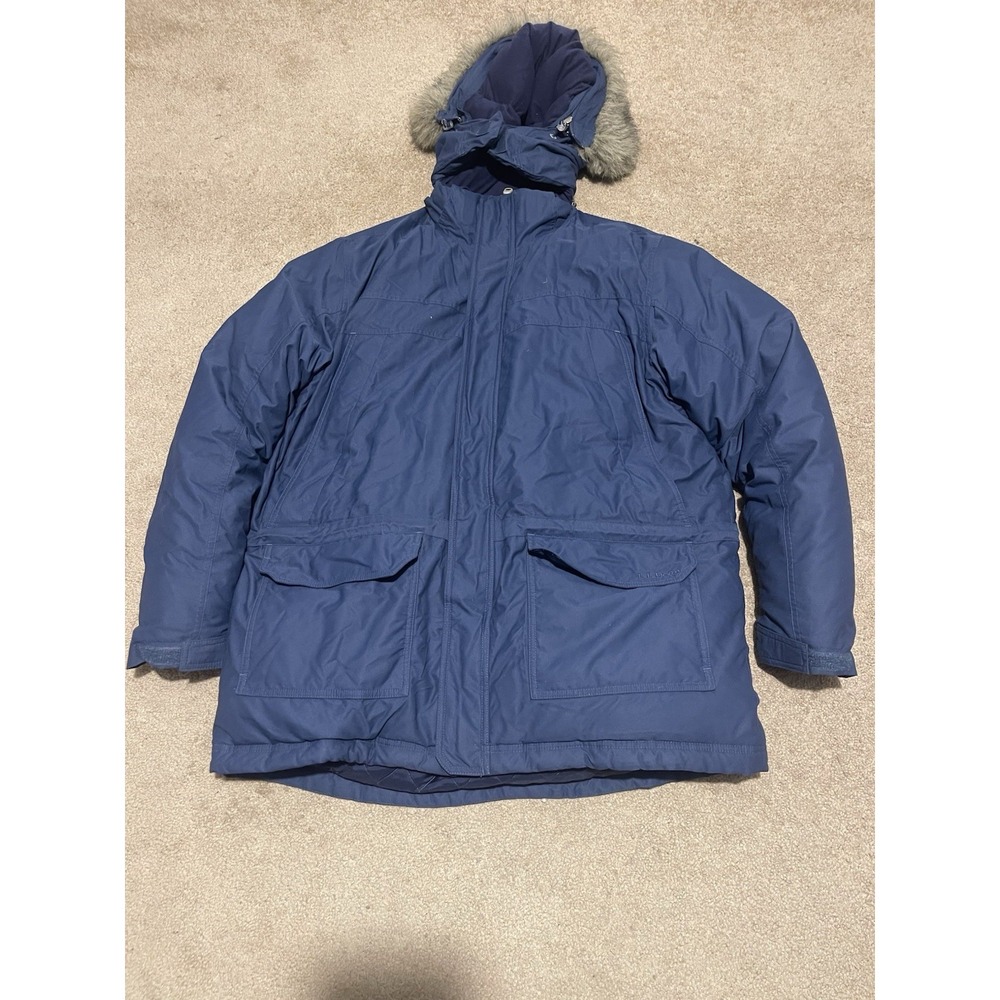 LL Bean Maine Warden Parka Goretex Goose Down Jacket Faux Fur Men's Large Blue